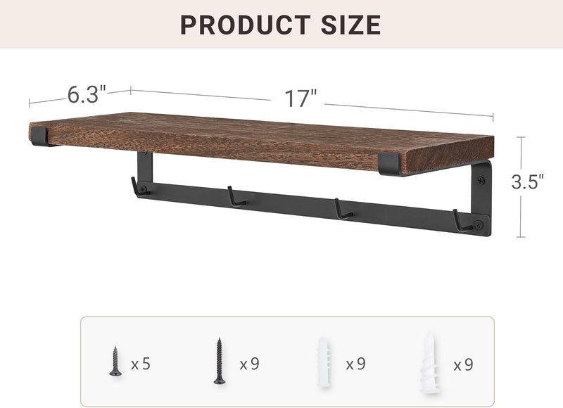 Dahey Mug Holder Wall Mounted Mug Rack with Hooks, Set of 2, Storage Rustic Floating Shelf Coffee Bar Accessories Wood Coffee Cup Hanger for Organizing Cooking Utensil Home Kitchen Decor, Brown - Image 5